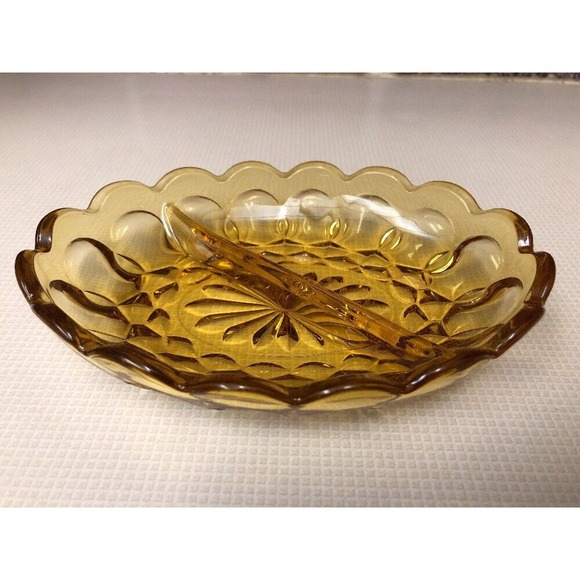Unbranded Other - Divided Trinket Dish Tray Yellow Orange Vintage Scalloped Edges Imperial Style